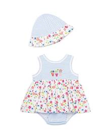 Little Me Girls' Garden Floral Stripe Popover Dress & Hat Set - Baby Little Me Girls' Garden Floral Stripe Popover Dress & Hat Set - Baby