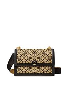 Tory Burch Mini T Monogram Embroidered Raffia Bucket Bag