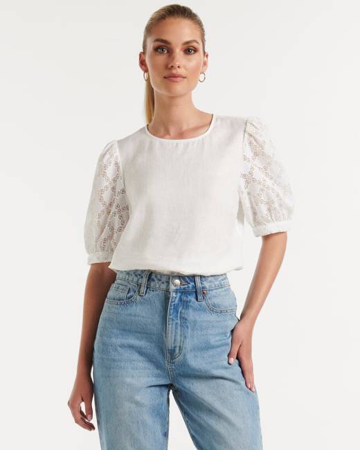 Buy Paige Plisse Blouson Sleeve Top - Forever New