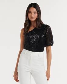 Forever New Women's Riri Sequin One-Shoulder Top in Black