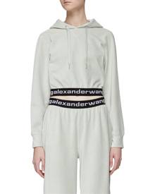 T BY ALEXANDER WANG STRETCH CORDUROY CROPPED LONG SLEEVE HOODIE
