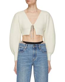 ALEXANDER WANG Crystal Embellished Tie Wool Blend Knit Cropped Cardigan