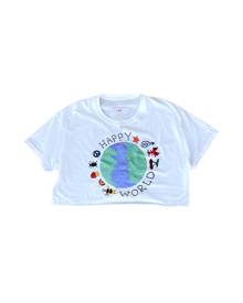 FOR THE LOVE OF ROCKSTARS - Happy World Oversized Crop Top T-Shirt - White