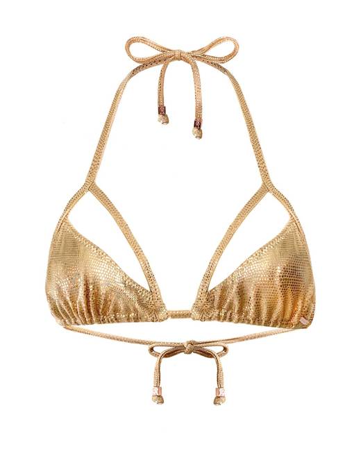 Ivory Rose Fuller Bust triangle bikini top in gold shimmer