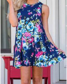 Floral O-Neck Sleeveless Mini Dress