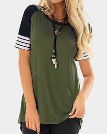 Striped O-Neck Baseball T-Shirt Tee without Necklace