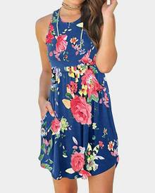 Floral Pocket Sleeveless Mini Dress