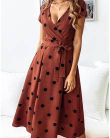 Polka Dot Wrap Casual Dress without Necklace