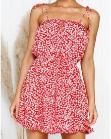 Floral Tie Backless Mini Dress - Red