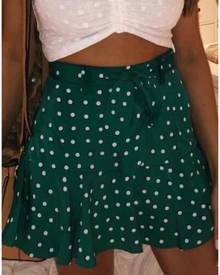 Polka Dot Mini Skirt with Belt -Green
