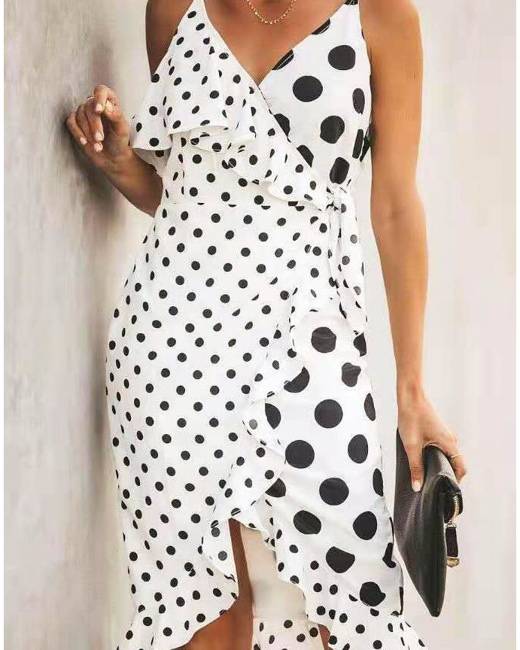 ladies black and white polka dot dress