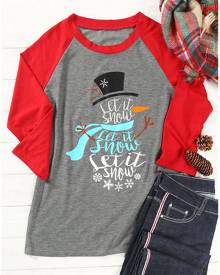 Christmas Snowman Let It Snow Baseball T-Shirt