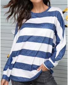 Striped Batwing Sleeve O-Neck Blouse