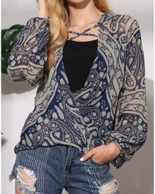 Paisley Criss-Cross Wrap Deep V-Neck Blouse