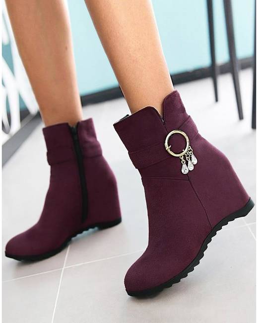 ladies suede wedge boots