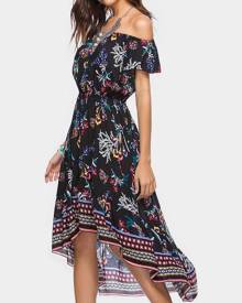 Floral Asymmetric Off Shoulder Maxi Dress