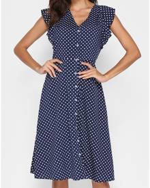 Polka Dot Button Flouncing Casual Dress without Necklace