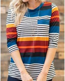 Striped Color Block Pocket T-Shirt