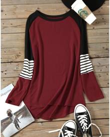 Striped O-Neck Baseball T-Shirt Tee without Necklace