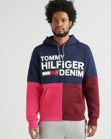 Tommy Hilfiger Denim Oversized Sweatshirt Tommy Plaid Mix in NavyRed   Mens sweatshirts Hoodies men Mens casual outfits