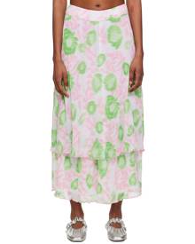 GANNI Pink & Green Layered Midi Skirt