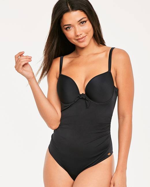 Figleaves Womens Icon Annecy Bardot One Piece Bathing Suit Size 18 Regular in Black 