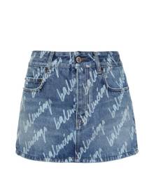 Balenciaga - Scribble-print Denim Mini Skirt - Womens - Light Denim