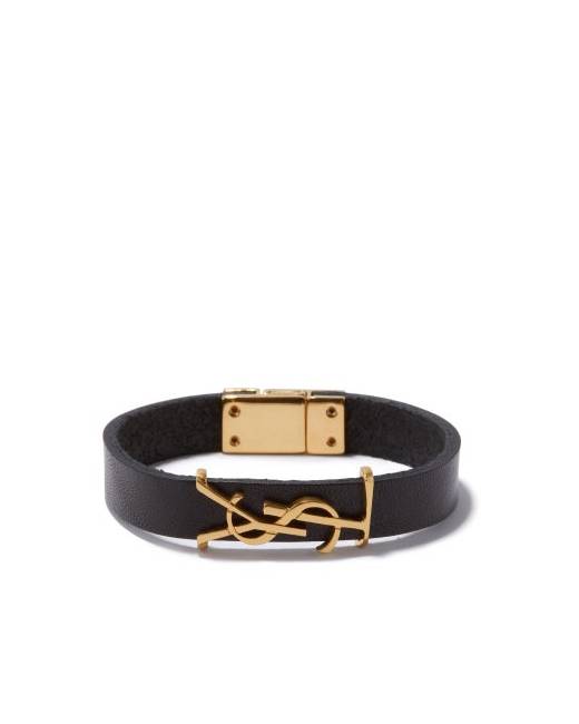 SAINT LAURENT Cassandre Logo-Embellished Leather and Gold-Tone Bracelet for  Men | MR PORTER