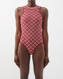 Dodo Bar Or - Rini Cutout-back Jacquard-knit Bodysuit - Womens - Red Cream