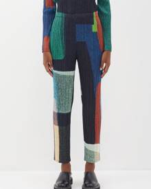 Pleats Please Issey Miyake - Colour-block Technical-pleated Trousers - Womens - Blue Pleats Please Issey Miyake - Colour-block Technical-pleated Trousers - Womens - Blue