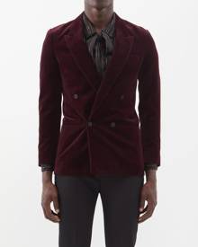 Saint Laurent - Double-breasted Velvet Blazer - Mens - Burgundy