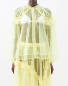 Noir Kei Ninomiya - Ruffled Tulle Blouse - Womens - Light Yellow