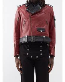 Youths In Balaclava - Leather Biker Jacket - Mens - Dark Red