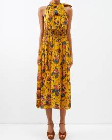 Ulla Johnson - Maya Halterneck Silk-crepe De Chine Midi Dress - Womens - Yellow