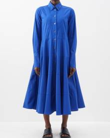 Co - A-line Cotton-poplin Shirt Dress - Womens - Blue