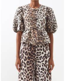 Ganni - Puff-sleeved Leopard-print Twill Top - Womens - Leopard Print