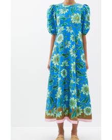 Alémais - Winnie Floral-print Linen Dress - Womens - Cobalt Blue