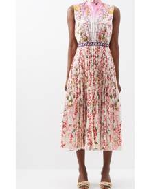 Saloni - Fleur Pleated Printed-crepe Midi Dress - Womens - Pink Multi