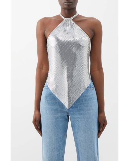 Paco Rabanne Silver Sequin Bodysuit Paco Rabanne