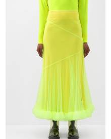 Molly Goddard - Helga Asymmetric Tiered Tulle Midi Skirt - Womens - Neon Yellow