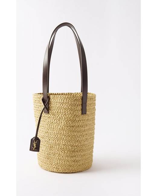 Beige Castell leather and raffia tote bag, Hereu