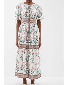 Hannah Artwear - Camilla Floral-print Linen Maxi Dress - Womens - White Multi