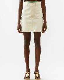 Chloé - Lace-up Side Denim Mini Skirt - Womens - Cream