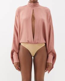 Tom Ford - Wide-sleeve Cutout Silk Bodysuit - Womens - Beige