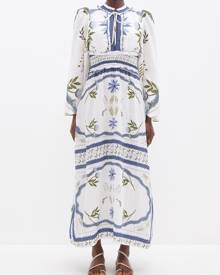 Lug Von Siga - Tess Botanical-print Linen Dress - Womens - Blue White