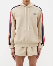 Gucci - Web-stripe Waffle-jersey Hoodie - Mens - Sand