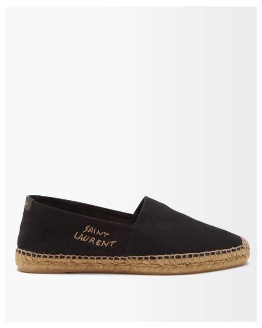 Saint Laurent - Embroidered Monogram Espadrilles - Men - Rubber/Calf LeatherCalf Leather - 39 - Black