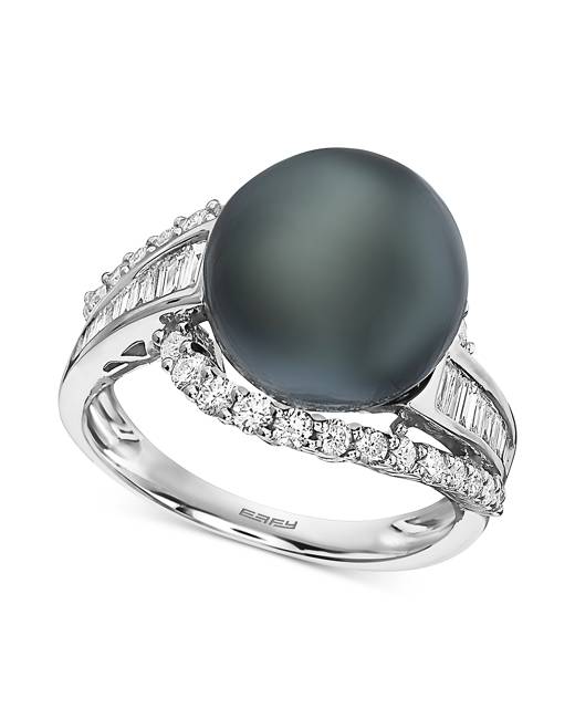 TR065 (AA 10mm Tahitian Black pearl Ring in Silver) - pacific pearls  international