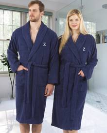Linum Home 100% Turkish Cotton Personalized Terry Bath Robe - Navy Bedding Linum Home 100% Turkish Cotton Personalized Terry Bath Robe - Navy Bedding