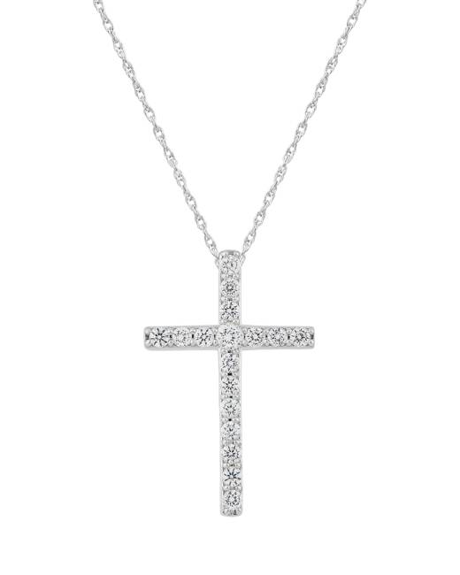 HN Jewels 0.25 Cts Round Sim Diamond in 14K White Gold Plated Cross Pendant W/18 Chain